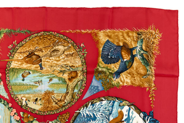 Hermes Silk Scarf Carre 90 "Les Quatre Saisons" Red Silk Scarf - Image 3