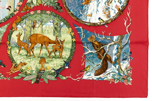 Hermes Silk Scarf Carre 90 "Les Quatre Saisons" Red Silk Scarf - Image 6