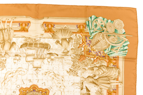 Hermes Silk Scarf Carre 90 "AZVLEJOS" Orange Beige Silk Scarf - Image 3