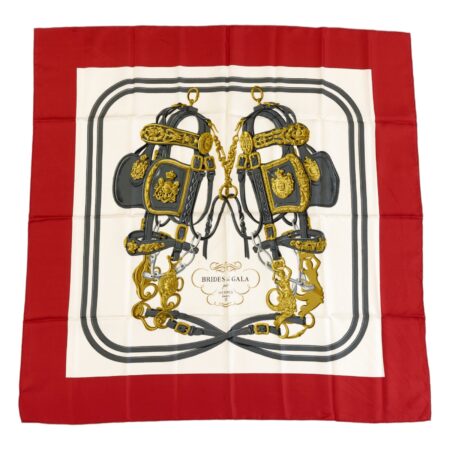 Hermes Silk Scarf Carre 90 "BRIDES de GALA" Red Silk Scarf