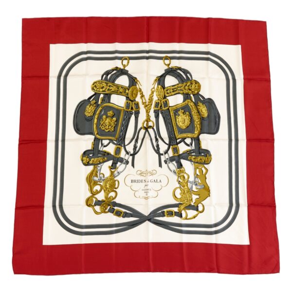 Hermes Silk Scarf Carre 90 "BRIDES de GALA" Red Silk Scarf