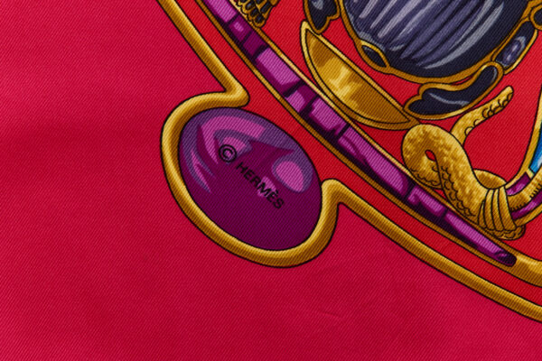 Hermes Silk Scarf Carre 90 "Scarab, Egypt," Pink Silk Scarf - Image 7