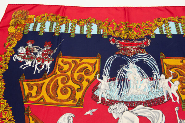 HERMES SCARF 90 "LE PARADIS DU ROY" Red, Multi Color 100% Silk Scarf 35", Carre - Image 2