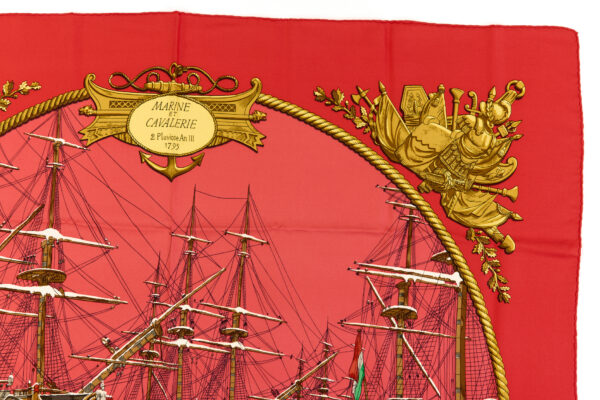 Hermes Silk Scarf Carre 90 "Marine et Cavalerie" Red Silk Scarf - Image 3