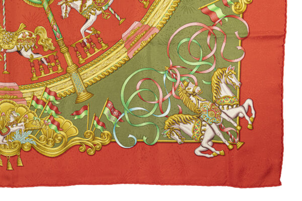 Hermes Scarf 90 "Luna Park" Red 100% Silk Scarf 35" - Image 6