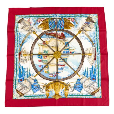 Hermes Silk Scarf Carre 90 "Vive le Vent" Red Silk Scarf