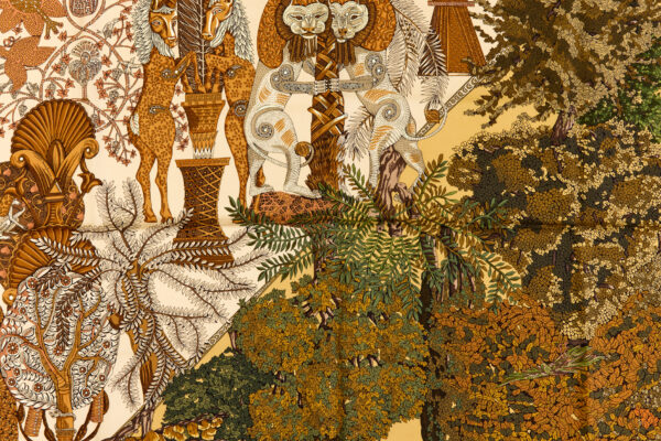 Hermes Silk Scarf Carre 90 "Les Legendes de L'arbre" Yellow Silk Scarf - Image 4