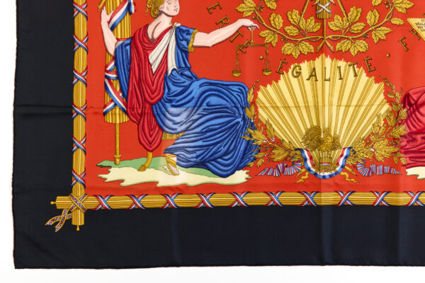 Hermes Silk Scarf Carre 90 "LIBERTE EGALITE FRATERNITE REPUBLIQUE FRANCAISE" Black Silk Scarf - Image 5