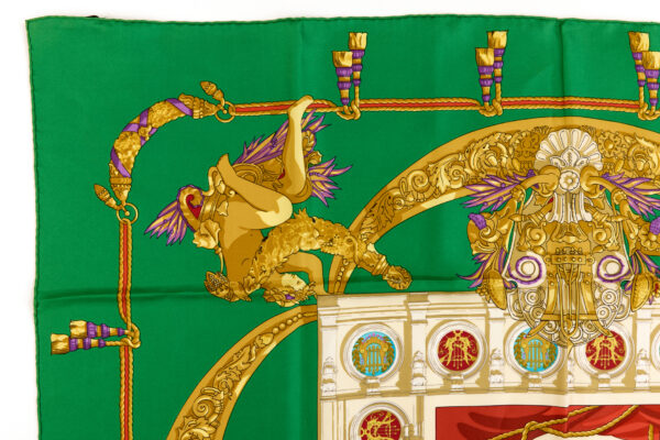 Hermes Silk Scarf Carre 90 "HOMMAGE A CHARLES GARNIER" Green Silk Scarf - Image 2