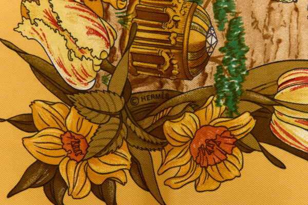 Hermes Silk Scarf Carre 90 "AU PAYS DE COCAGNE" Yellow Silk Scarf - Image 7