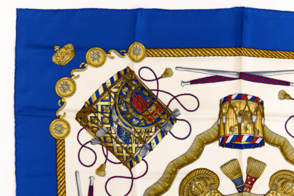 Hermes Silk Scarf Carre 90 "LES TAMBOURS" Blue Silk Scarf - Image 2