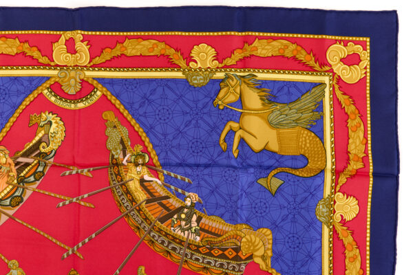 Hermes Silk Scarf Carre 90 "Les Bissone de Venise" Blue Silk Scarf - Image 3