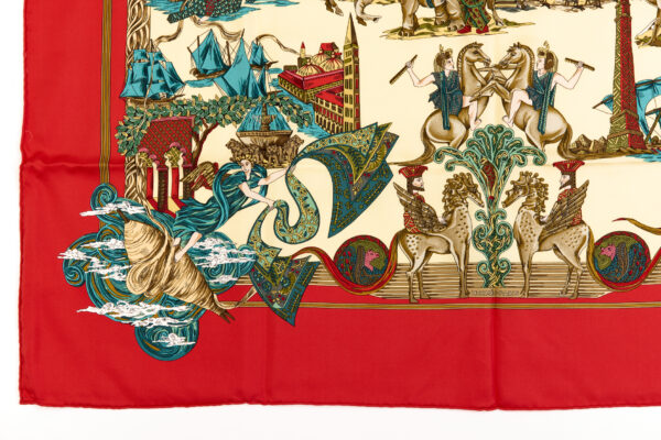 Hermes Silk Scarf Carre 90 "Au FIL de la SOIE" Red Silk Scarf - Image 5