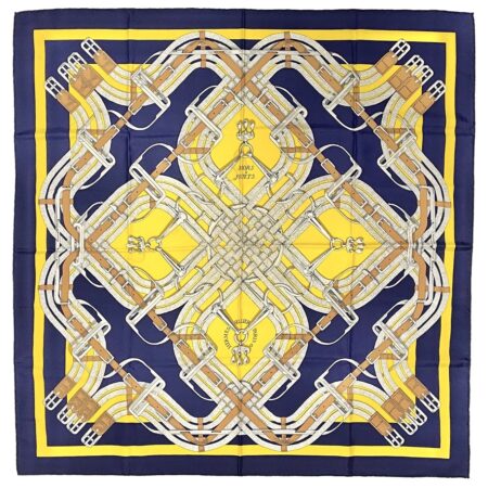 Mint! Hermes Scarf 90 "Mors a Jouets" Navy 100% Silk Scarf 35"