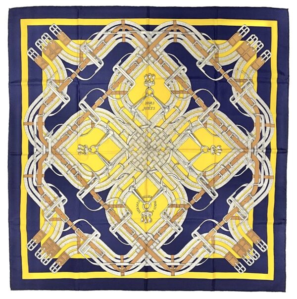 Mint! Hermes Scarf 90 "Mors a Jouets" Navy 100% Silk Scarf 35"