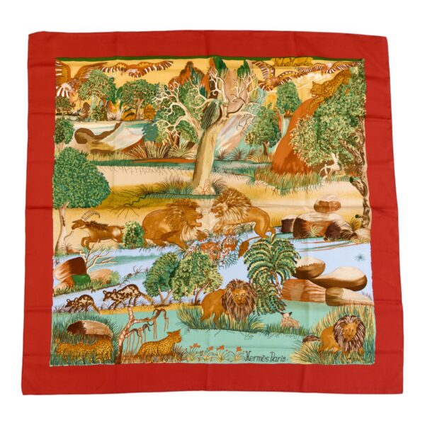 Hermes Silk Scarf Carre 90 "Nuba Mountain" Red Silk Scarf