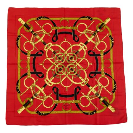 Hermes Silk Scarf Carre 90 "Eperon d’Or" Red Silk Scarf