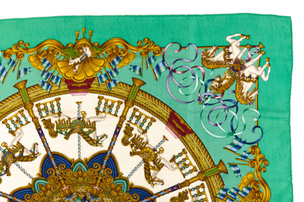 Hermes Silk Scarf Carre 90 "LUNA PARK" Green Silk Scarf - Image 3