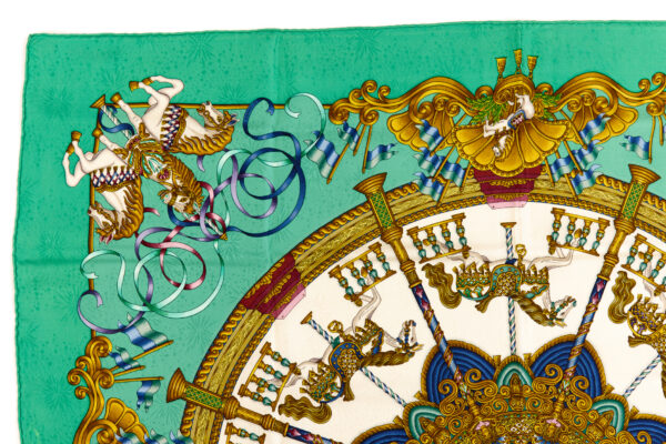 Hermes Silk Scarf Carre 90 "LUNA PARK" Green Silk Scarf - Image 2