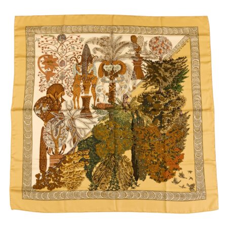 Hermes Silk Scarf Carre 90 "Les Legendes de L'arbre" Yellow Silk Scarf