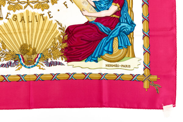 Hermes Silk Scarf Carre 90 "LIBERTE EGALITE FRATERNITE REPUBLIQUE FRANCAISE" Pink Silk Scarf - Image 6