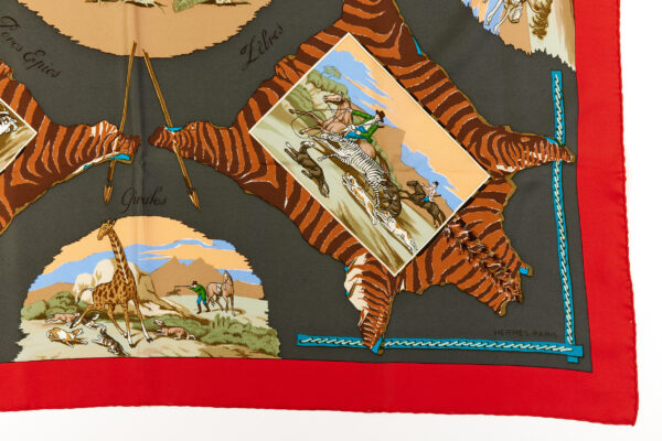 Hermes Silk Scarf Carre 90 "La Chasse en Afrique" Red Silk Scarf - Image 6