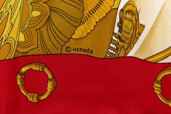 Hermes Silk Scarf Carre 90 "Soleil de Soie" Red Silk Scarf - Image 7