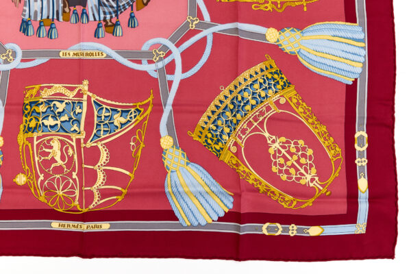 Hermes Silk Scarf Carre 90 "LES MUSEROLLES" Red Silk Scarf - Image 6