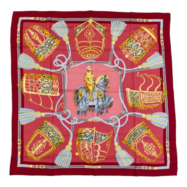 Hermes Silk Scarf Carre 90 "LES MUSEROLLES" Red Silk Scarf