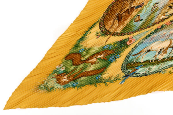 Hermes Silk Scarf Carre 90 "Les Quatre Saisons" Yellow Silk Pleats Scarf - Image 5