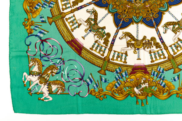 Hermes Silk Scarf Carre 90 "LUNA PARK" Green Silk Scarf - Image 5