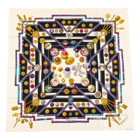 Hermes Silk Scarf Carre 90 "Petite Main" White Silk Scarf