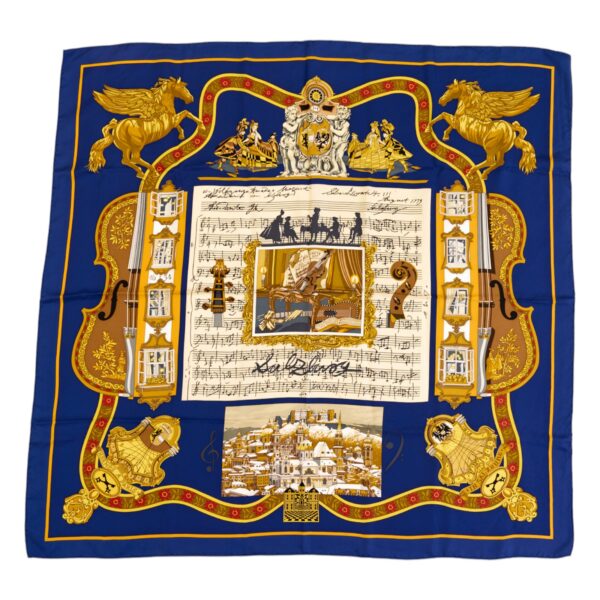 Hermes Silk Scarf Carre 90 "Salzburg" Blue Silk Scarf