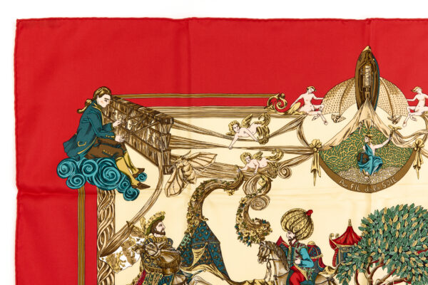 Hermes Silk Scarf Carre 90 "Au FIL de la SOIE" Red Silk Scarf - Image 2
