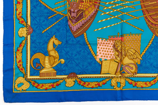 Hermes Silk Scarf Carre 90 "Les Bissone de Venise" Blue Silk Scarf - Image 5