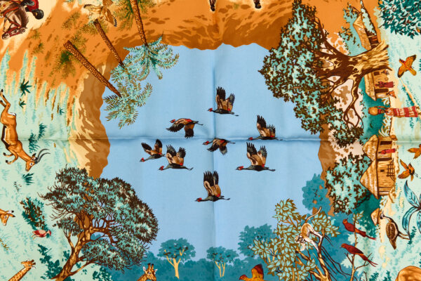 Hermes Silk Scarf Carre 90 "Africa" Blue Silk Scarf - Image 4