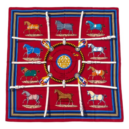 Hermes Silk Scarf Carre 90 "Couvertures et Tenues de Jour" Blue Silk Scarf