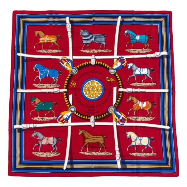Hermes Silk Scarf Carre 90 "Couvertures et Tenues de Jour" Blue Silk Scarf