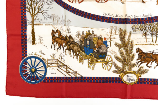 Hermes Silk Scarf Carre 90 "The Bull & Mouth Regent's Circus Piccadilly" Red Silk Scarf - Image 5