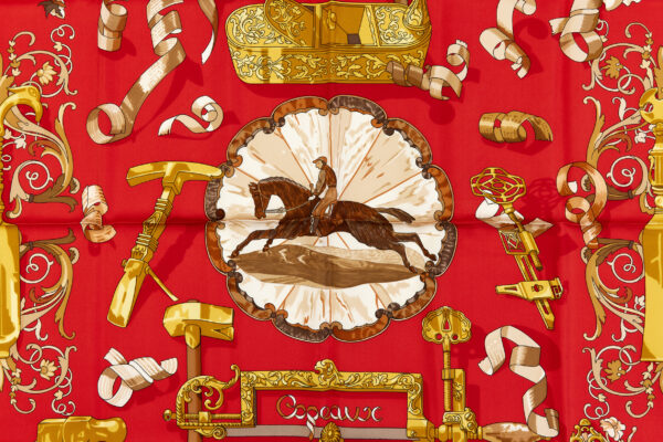 Hermes Silk Scarf Carre 90 "Copeaux" Red Silk Scarf - Image 4