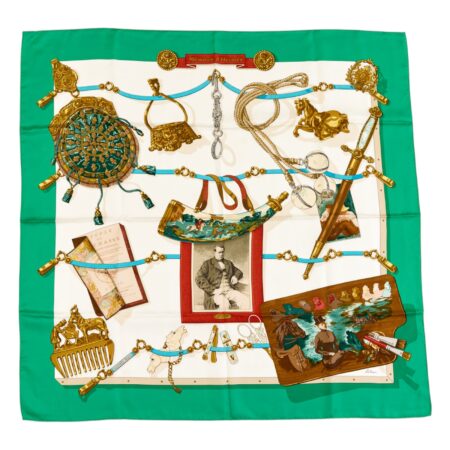 Hermes Silk Scarf Carre 90 "Memoire d'Hermes" Green Silk Scarf