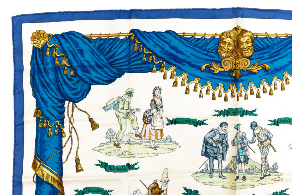 Rare Hermes Silk Scarf Carre 90 "LA COMEDIE ITALIENNE" Blue Silk Scarf - Image 2
