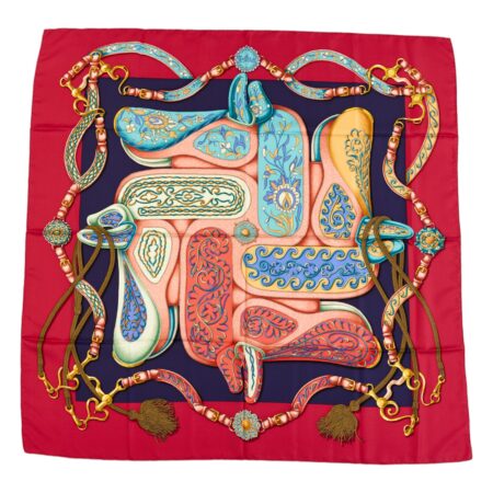 Hermes Silk Scarf Carre 90 "Festival" Red Silk Scarf