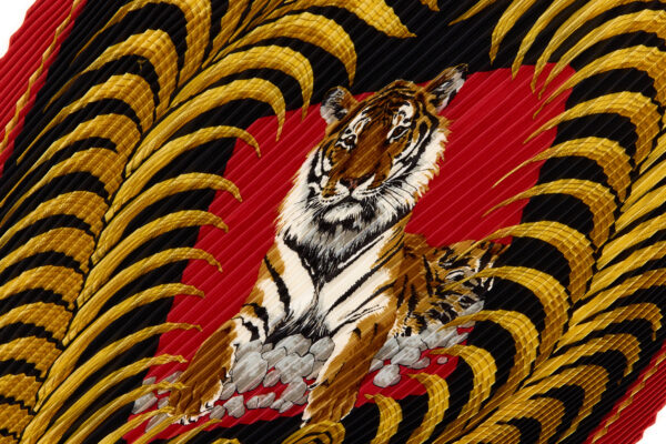 Hermes Silk Scarf Carre 90 "Tiger Royal" Red Silk Pleats Scarf - Image 4