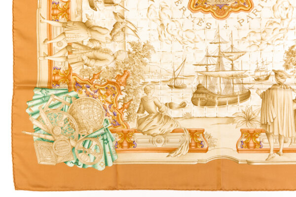 Hermes Silk Scarf Carre 90 "AZVLEJOS" Orange Beige Silk Scarf - Image 5