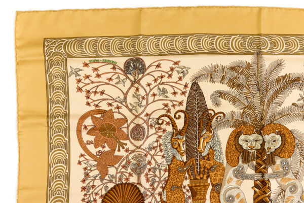 Hermes Silk Scarf Carre 90 "Les Legendes de L'arbre" Yellow Silk Scarf - Image 2