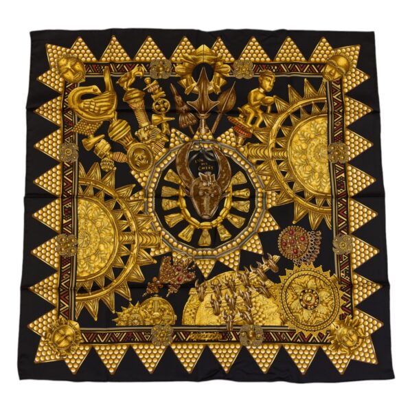 Hermes Silk Scarf Carre 90 "L'OR DES CHEFS" Black Silk Scarf with Box - Image 2