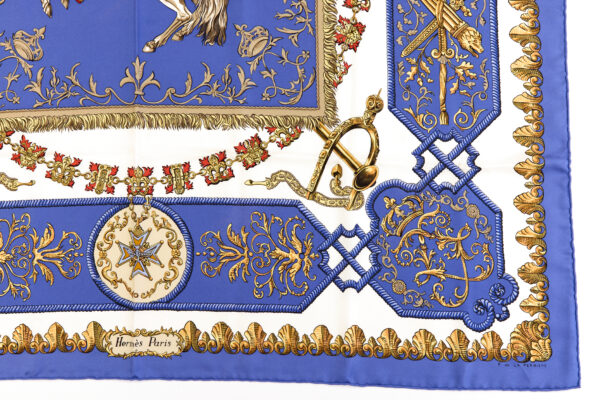 Hermes Silk Scarf Carre 90 "LVDOVICVS MAGNVS" Blue Silk Scarf - Image 6