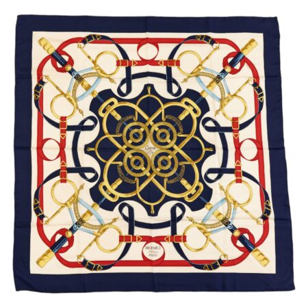 Hermes Silk Scarf Carre 90 "Eperon d’Or" Blue Silk Scarf