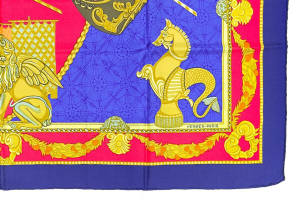 Hermes Scarf 90 "Les Bisson de Venise" Blue , Navy, 100% Silk Scarf 35" - Image 6